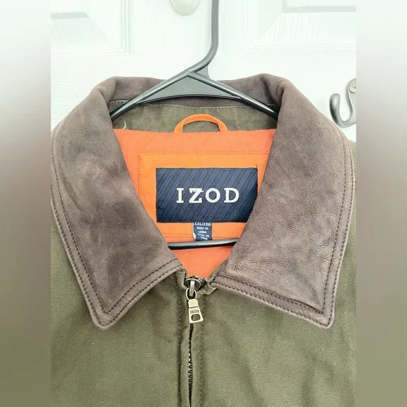 Men’s Izod cotton & leather jacket, olive green/ brown sz XXL (runs small) Jackets & Coats